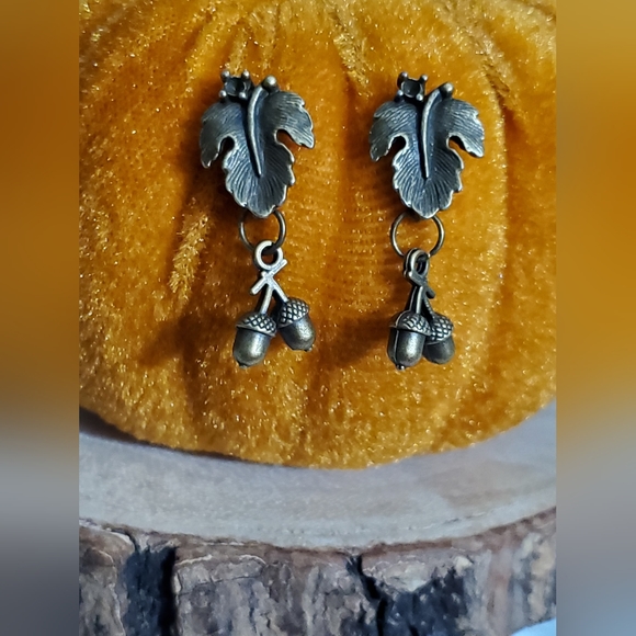 Acorn earrings bronze fig leaf studs NEW handmade fall autumn Gift Thanksgiving - Picture 9 of 11
